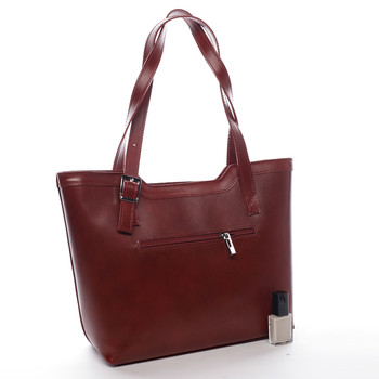 Dámska elegantná kožená kabelka tmavočervená - ItalY Melisa