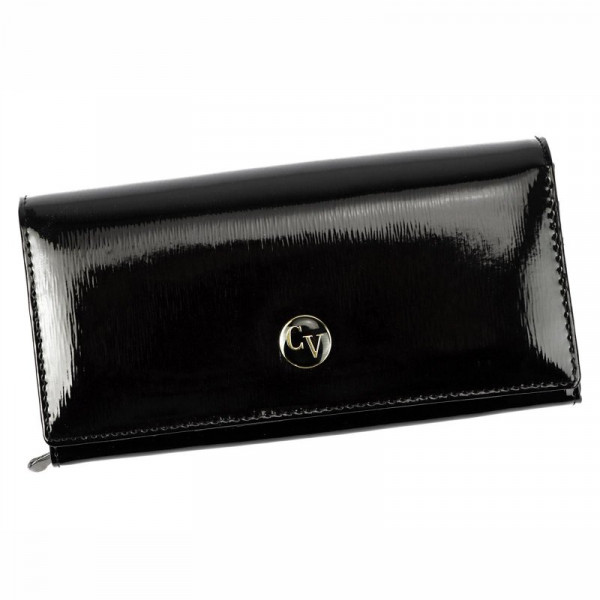 Dámska peňaženka kožená lakovaná čierna - Cavaldi H201