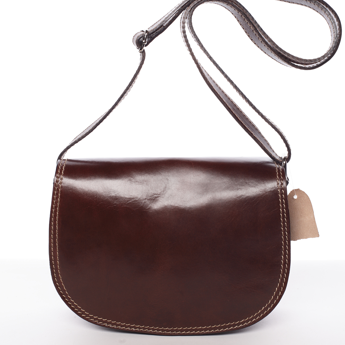 Menšia hnedá lakovaná crossbody kožená kabelka - ItalY Zoya