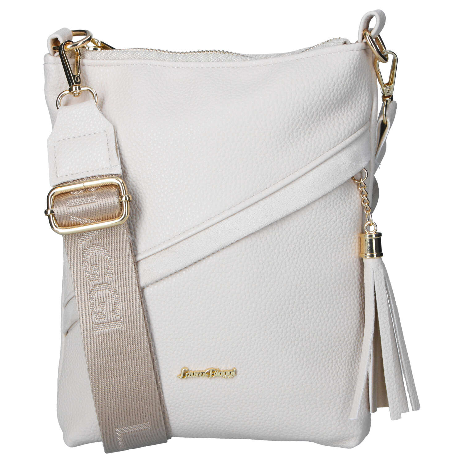 Dámska kožená crossbody kabelka béžová - Laura Biaggi Liora