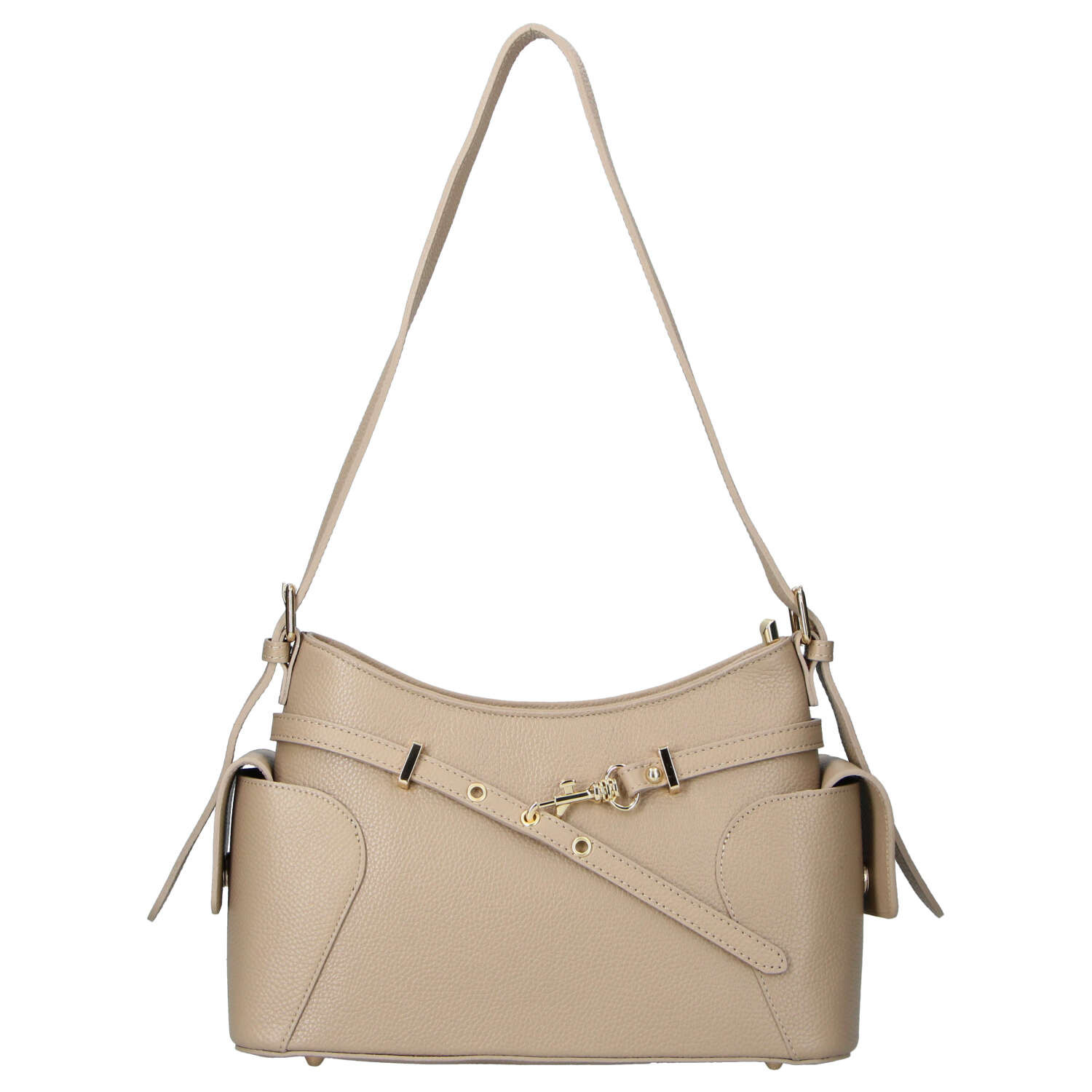 Dámska kožená kabelka cez rameno tmavo béžová - Delami Vera Pelle Slusch