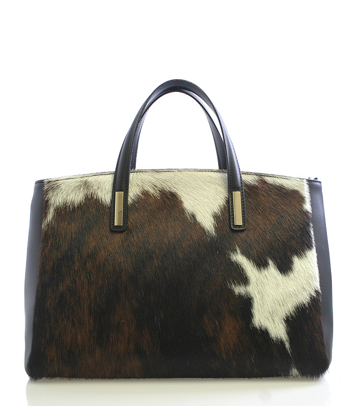 Černá kožená kabelka s kožešinou ItalY Marge