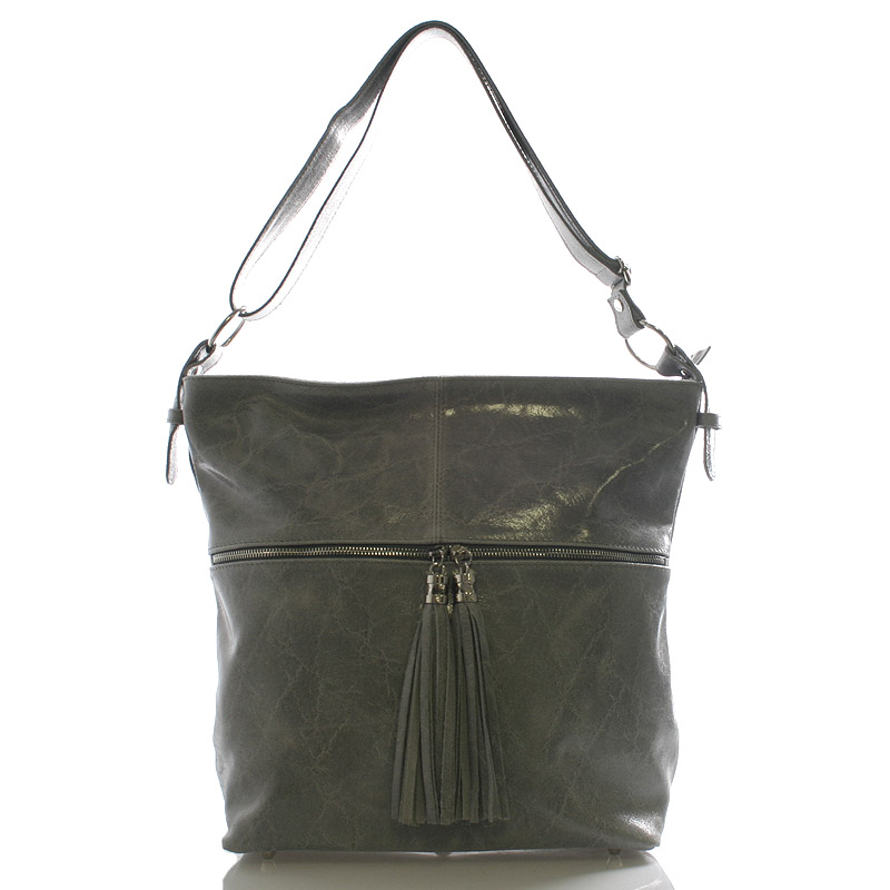 Šedá kožená veľká crossbody kabelka ItalY Isabel