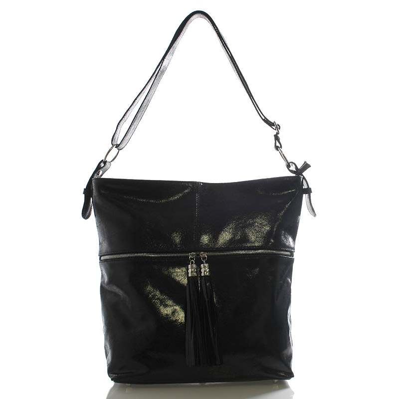 Čierna kožená veľká crossbody kabelka ItalY Isabel