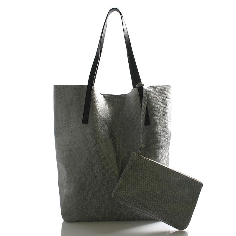 Šedá veľká kožená kabelka shopper ItalY Gwen