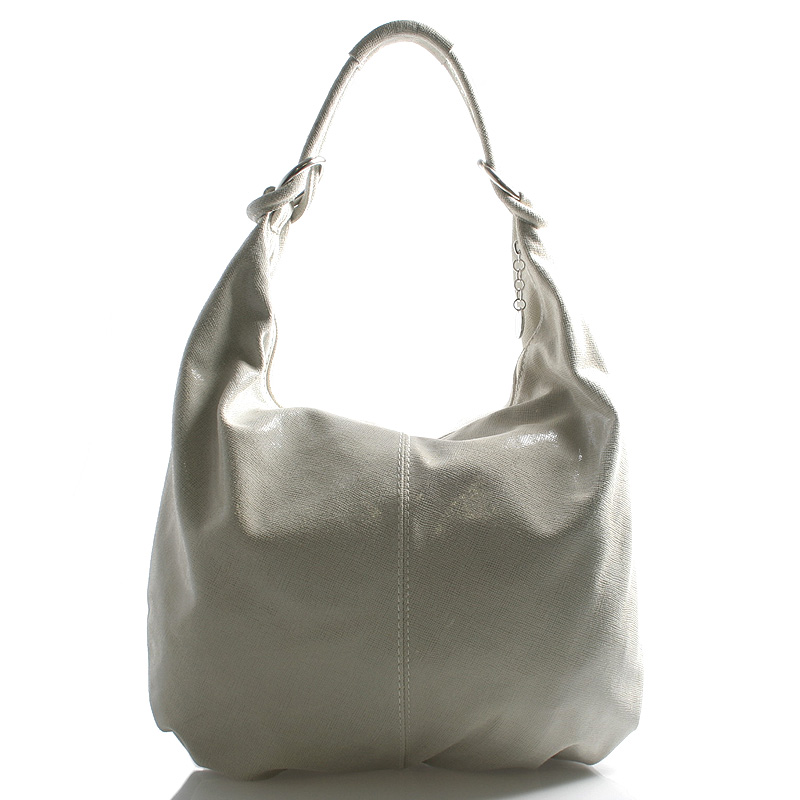 Béžová lesklá kožená kabelka cez rameno Italo Amadea