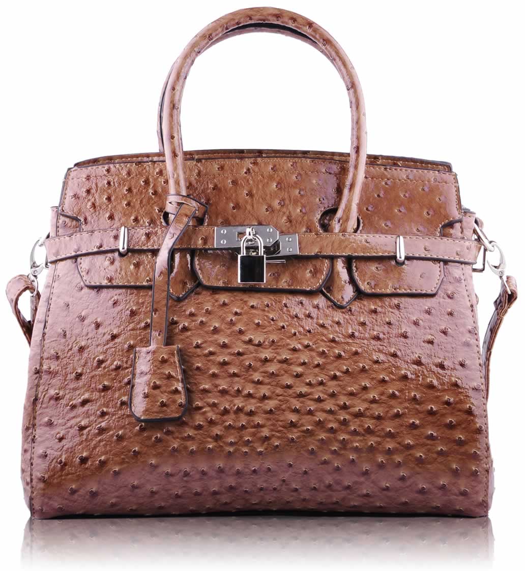 Kabelka s imitáciou pštrosej kože LS Fashion LS00140A vo farbe nude