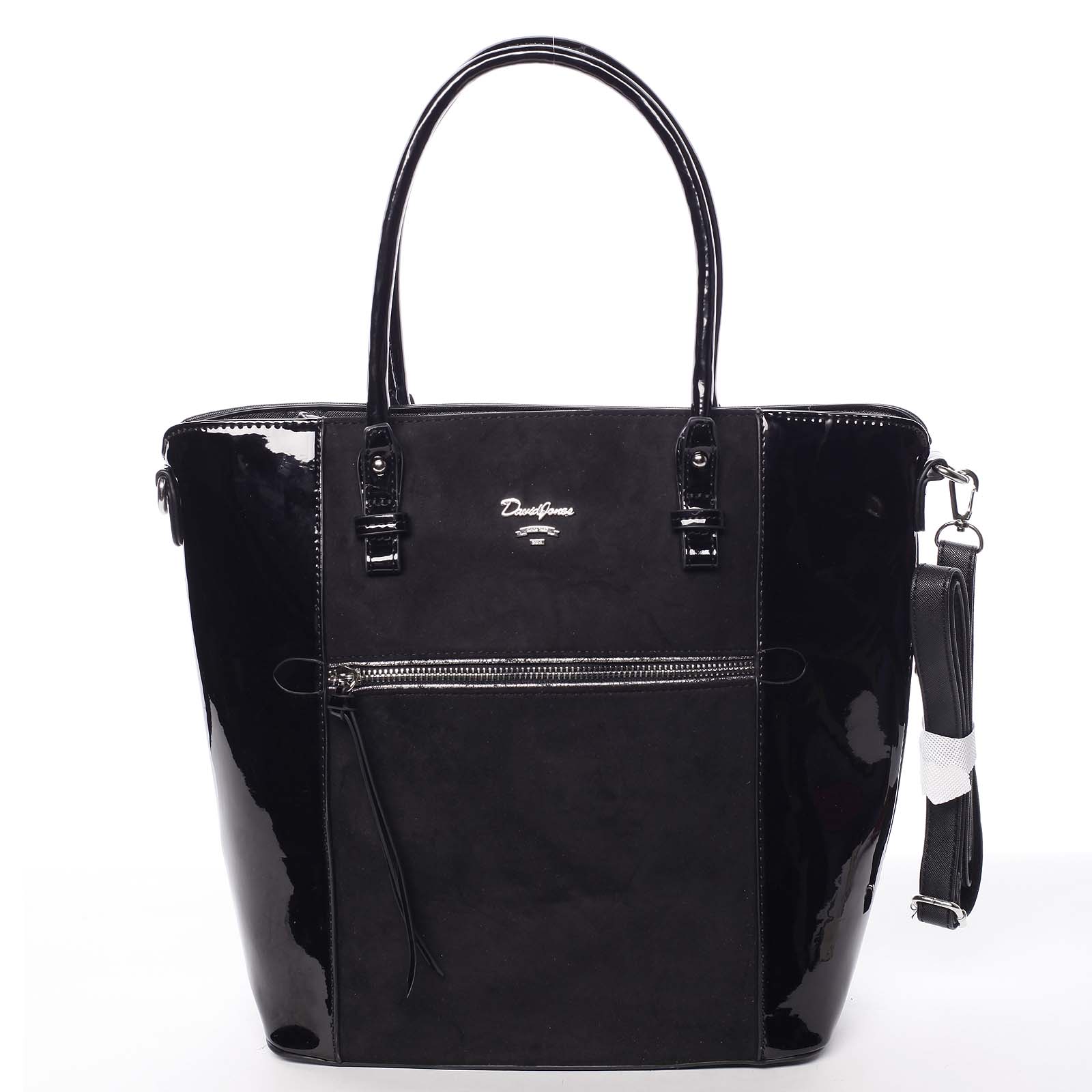 Veľká čierna luxusná pololakovaná kabelka cez rameno - David Jones Rayly