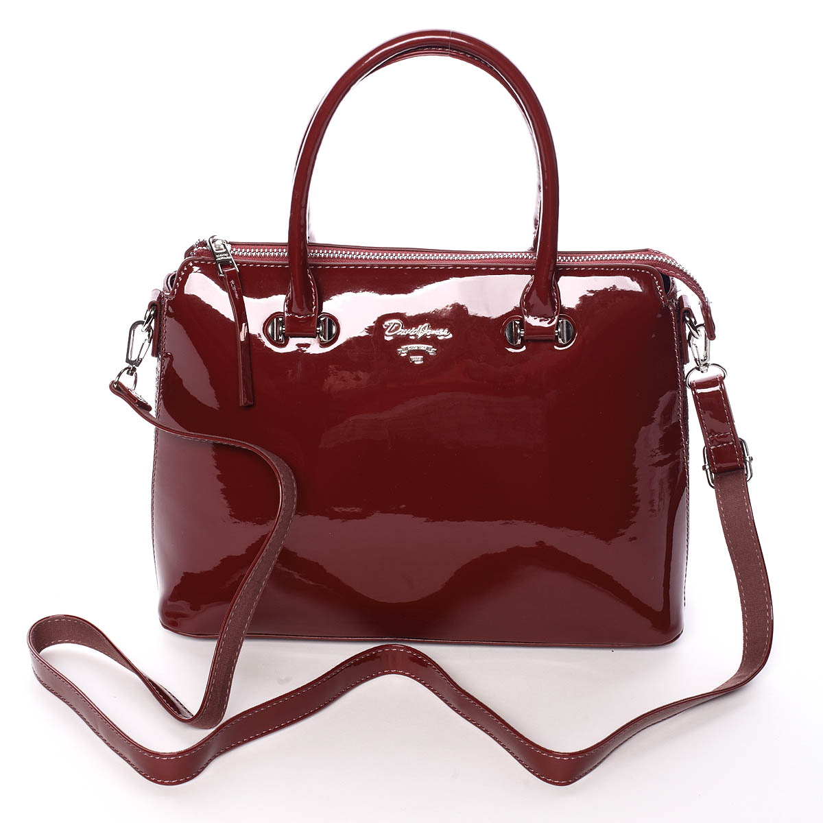 Elegantní lakovaná tmavě vínová dámská kabelka - David Jones Belen