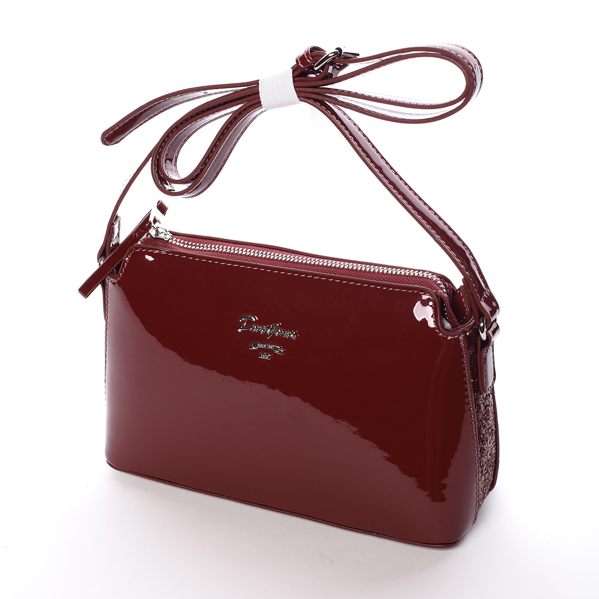 Luxusná dámska lakovaná crossbody kabelka s Glitter vínová - David Jones Petrina