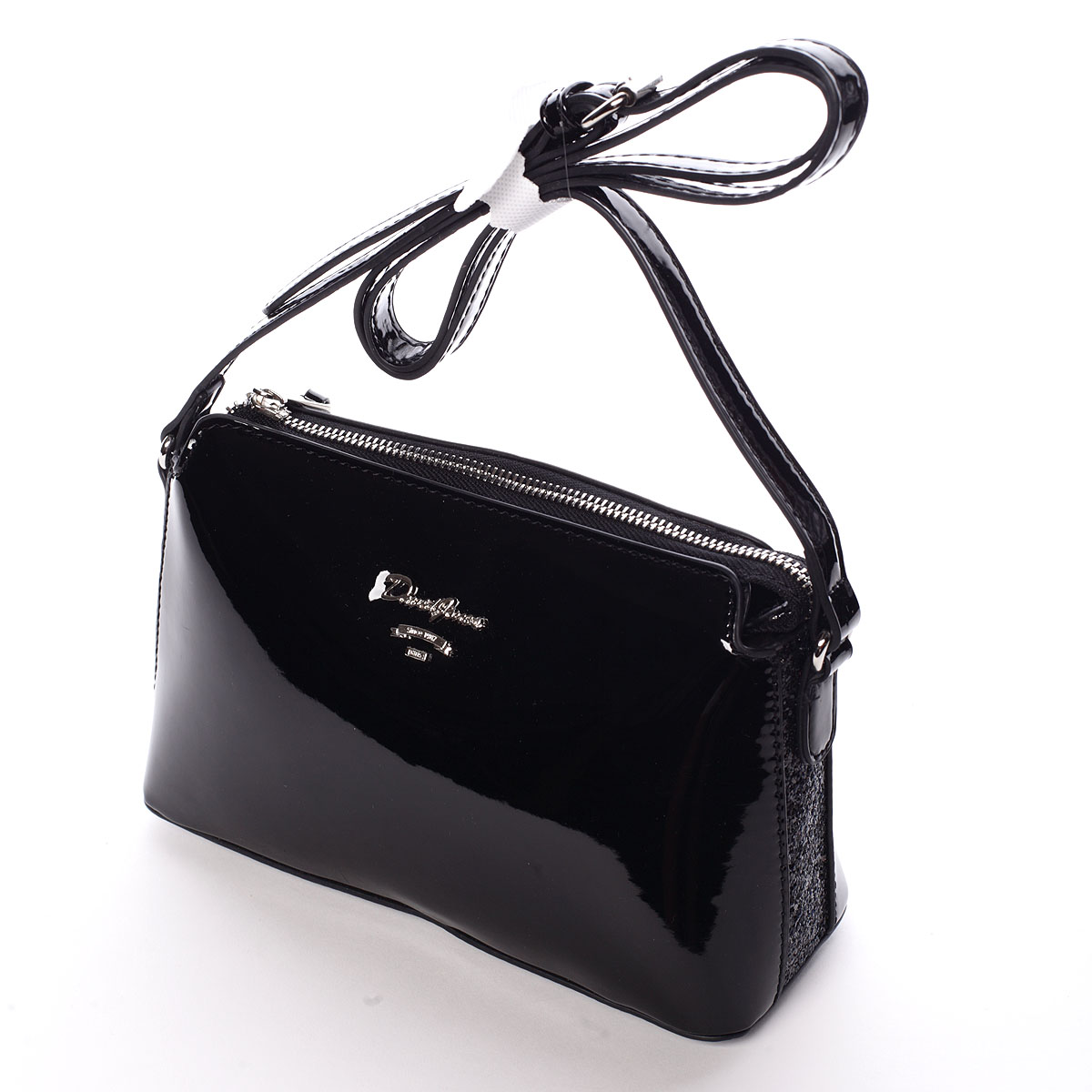 Luxusná dámska lakovaná crossbody kabelka s glitterom čierna - David Jones Petrina