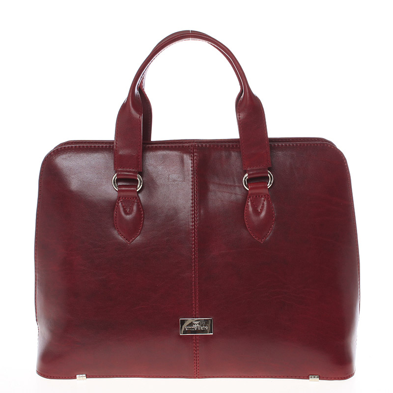 Pevná luxusná dámska vínová kožená aktovka - Annie Claire Boom