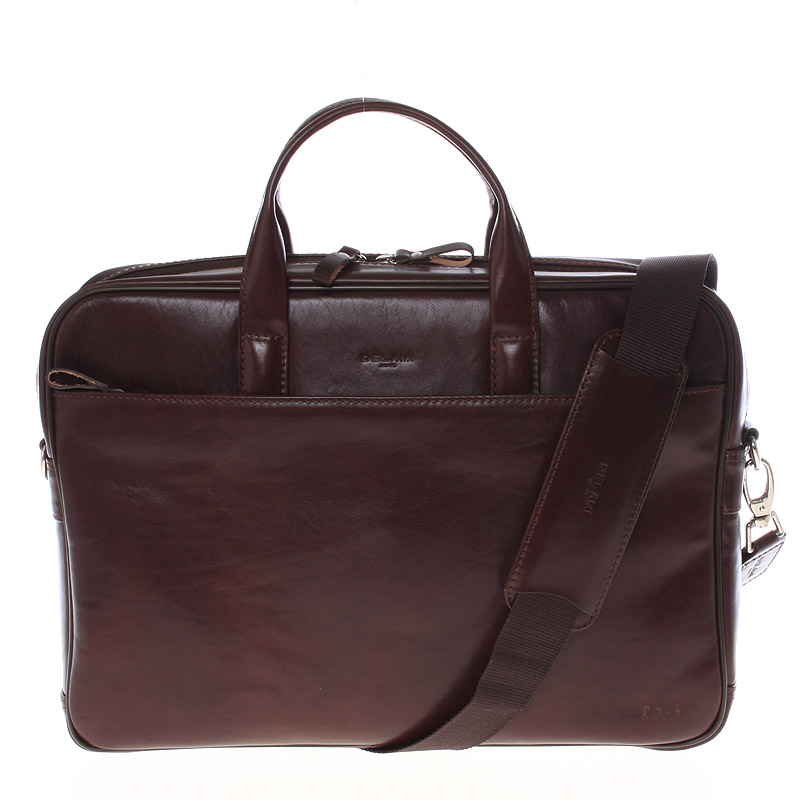 Luxusné tmavo hnedá celokožená taška na notebook - Delami 1247