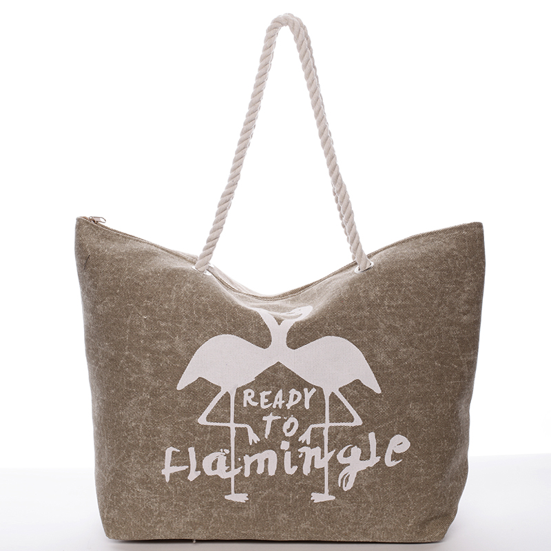 Originálna plážová khaki taška - Delami Flamingo