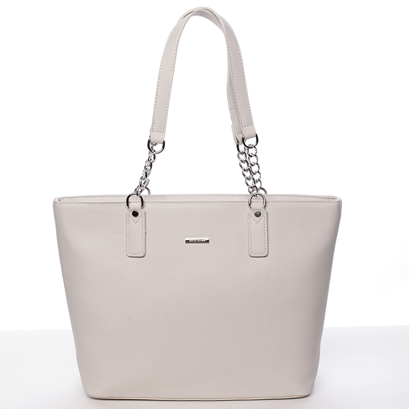 Elegantná saffianová krémovo šedá kabelka cez plece - David Jones Audrina