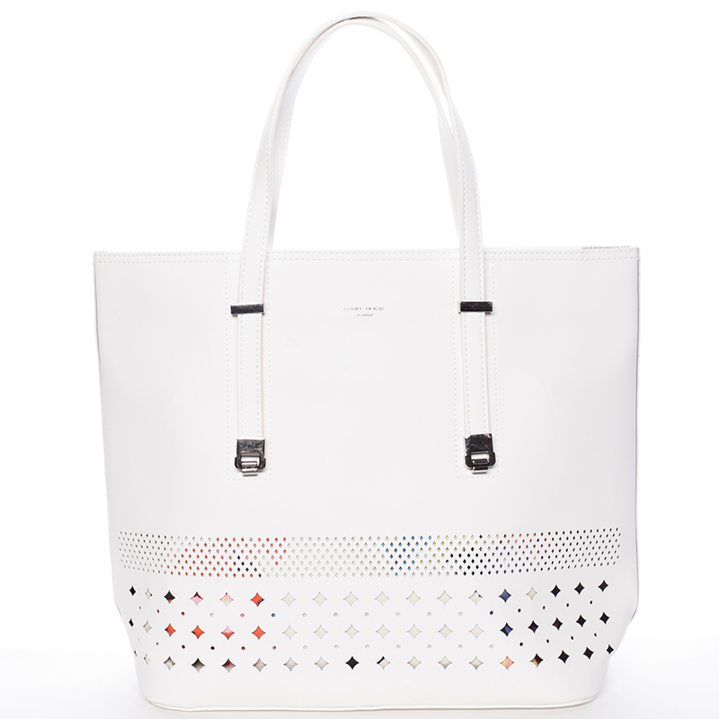 Elegantná perforovaná biela kabelka s organizérom - David Jones Cambria