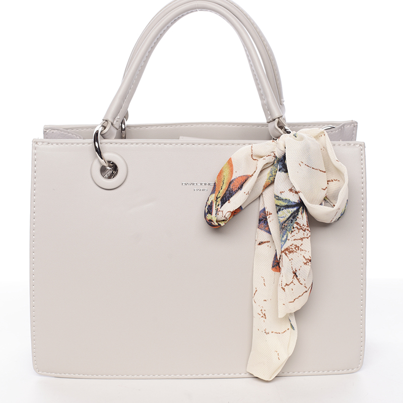 Luxusná svetlo šedá kabelka do ruky s šatkou - David Jones Ledell