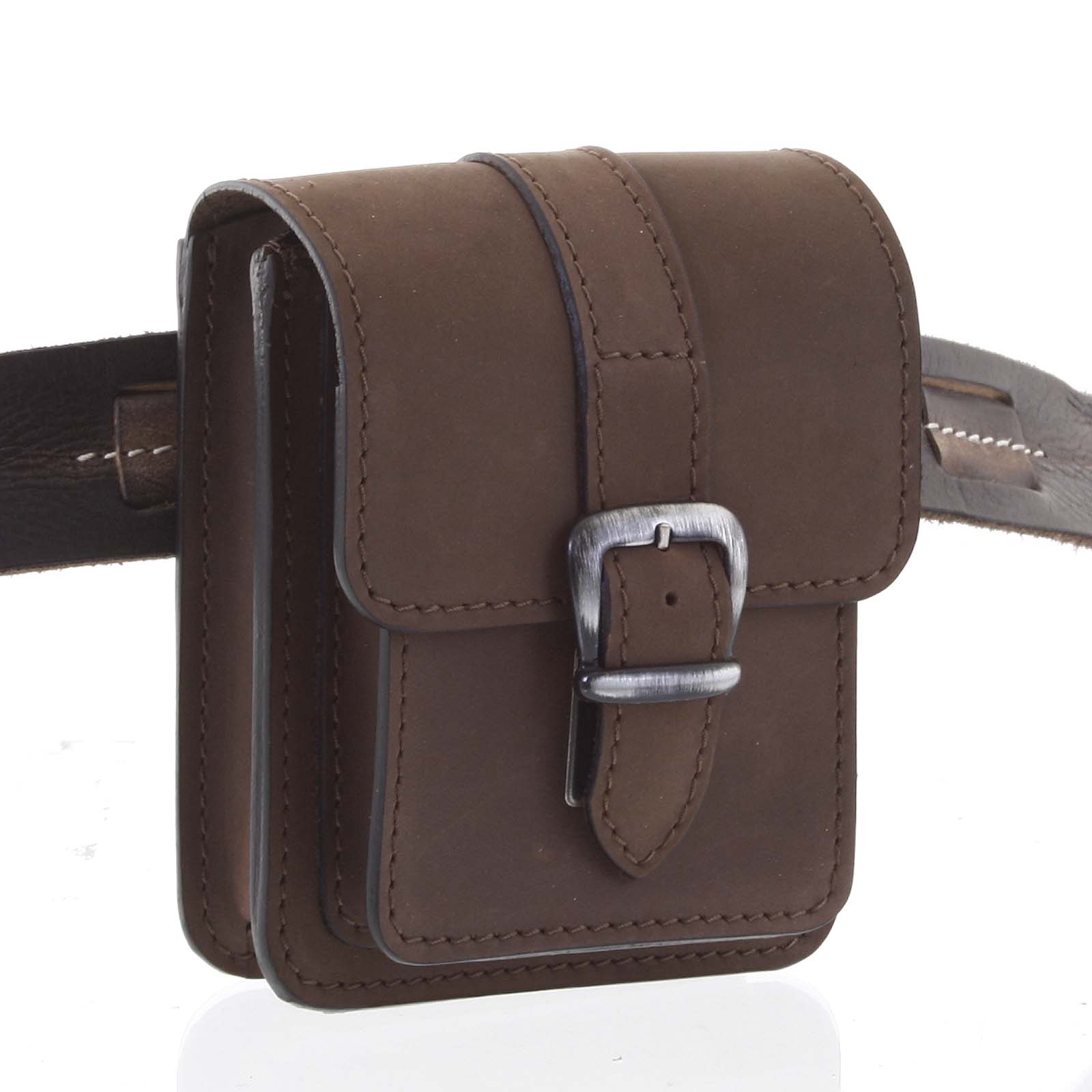 Pánska tmavohnedá kožená taška na opasok - Greis Gali