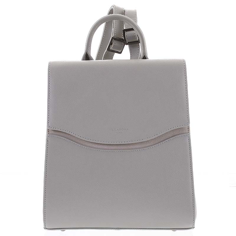 Dámsky pevný elegnatný kožený ruksak svetlosivý - Hexagona Zoel