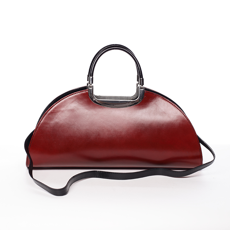 Dámska oválna červeno čierna kožená spoločenská kabelka - ItalY Yevgeny