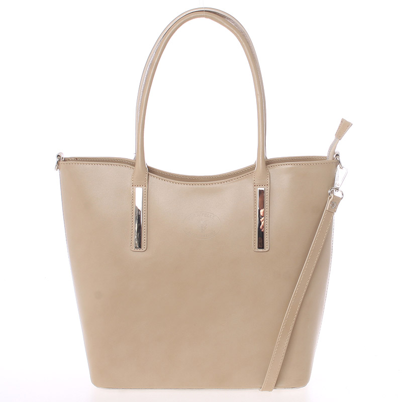 Elegantná tmavá béžová kožená kabelka cez rameno - ItalY Madeline