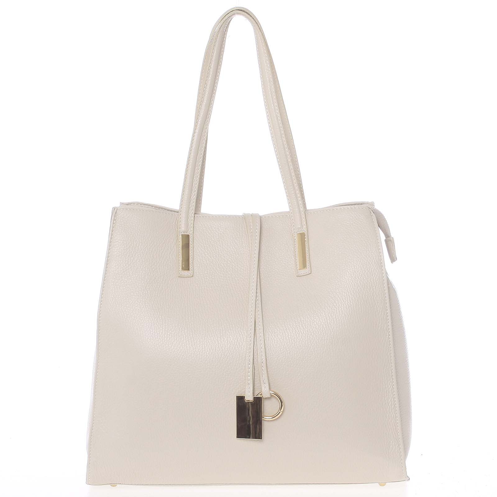 Veľká kožená kabelka cez rameno svetlo béžová - ItalY Nitsa