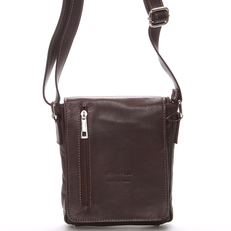Módna menšia tmavo hnedá kožená kabelka cez rameno - ItalY Leroi