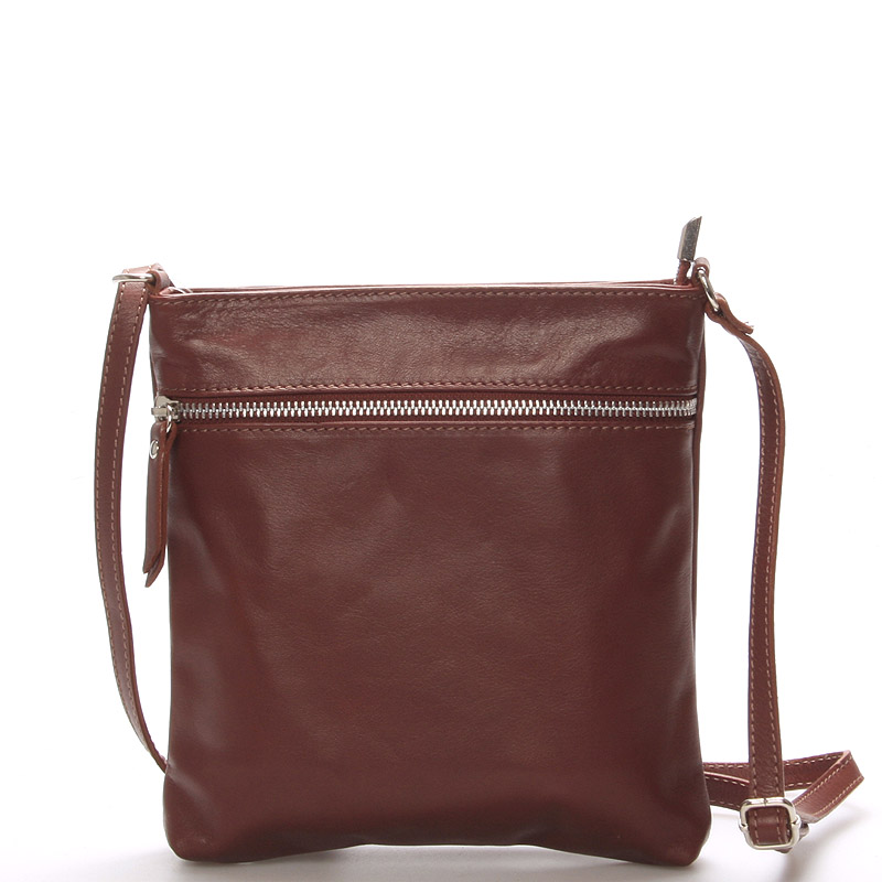 Dámska menšie tmavo hnedá kožená kabelka cez rameno - ItalY Slania