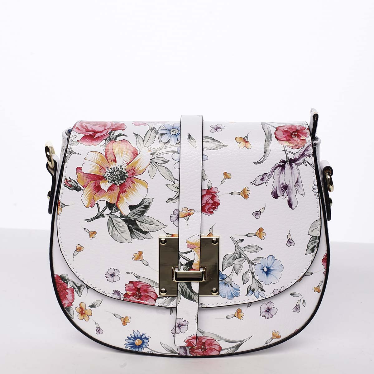 Dámska originálna kožená crossbody kabelka kvetinová biela - ItalY Latifa