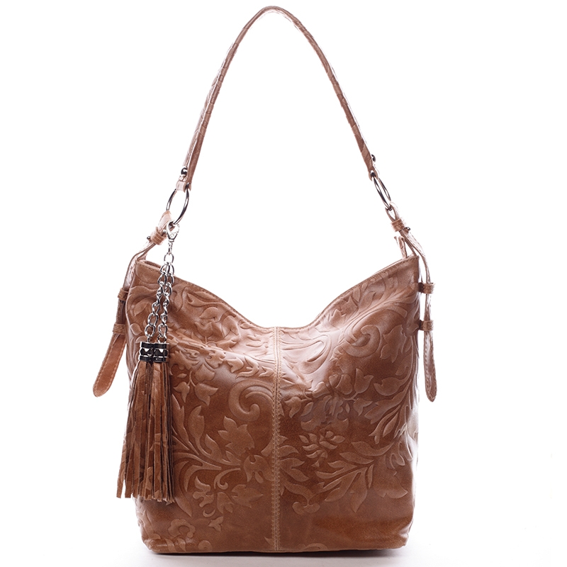 Dámska kožená kabelka cez rameno hnedá - ItalY Heather