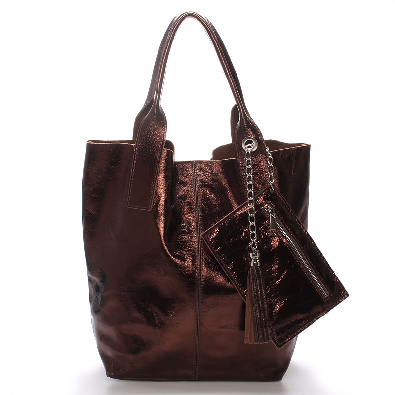 Dámska veľká kožená kabelka shopper bronzová - ItalY Perla