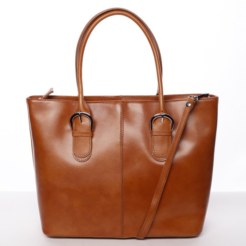 Moderná a elegantná dámska kožená kabelka koňaková - ItalY Achilla