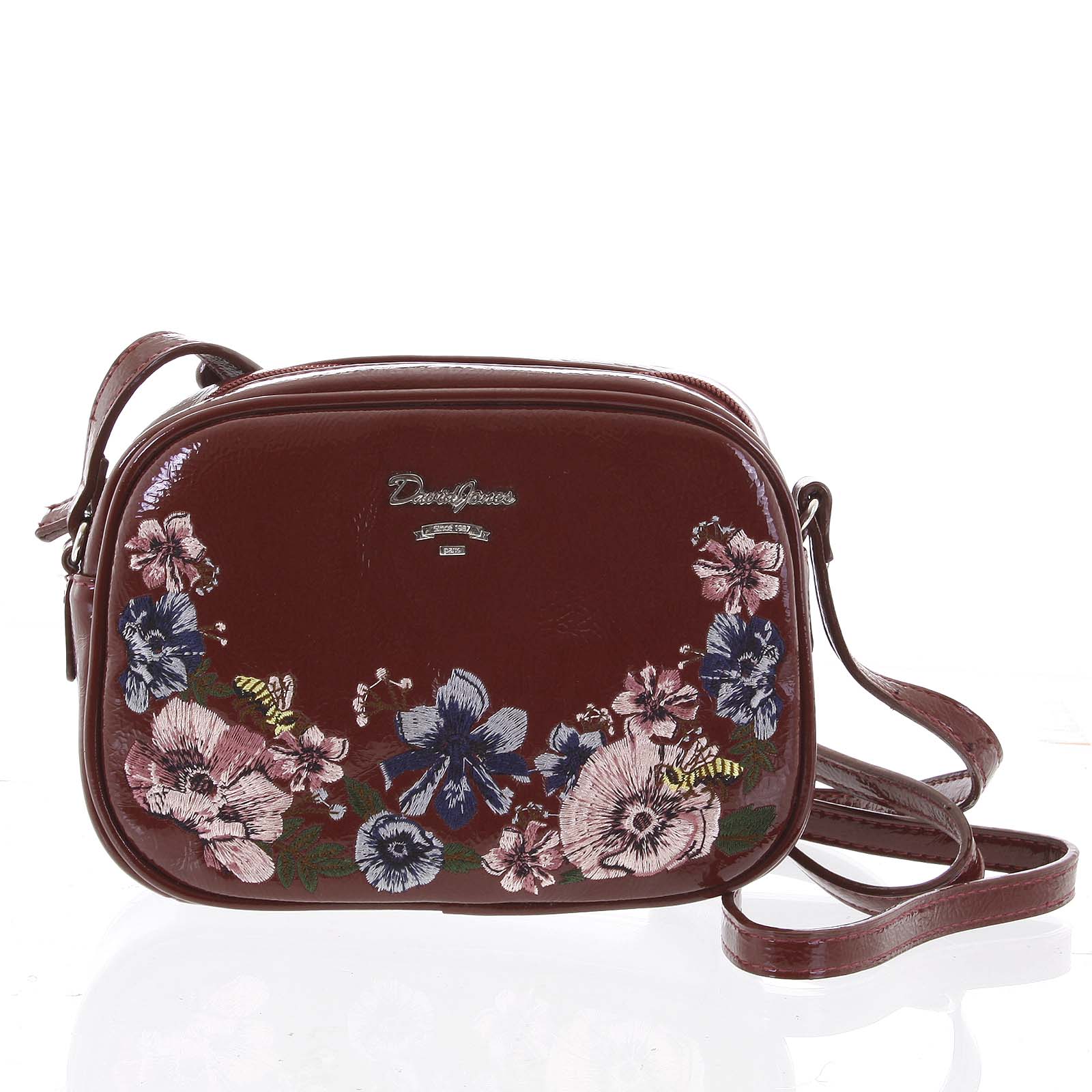 Originálna dámska lesklá crossbody kabelka tmavá vínová - David Jones Fayanna
