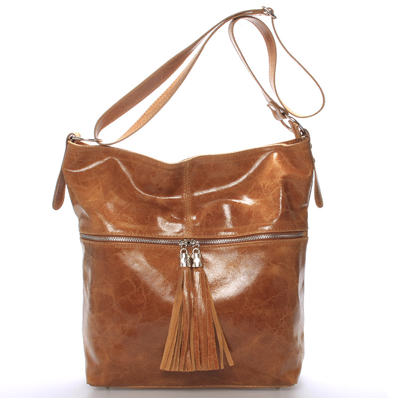 Hnedá kožená veľká crossbody kabelka ItalY Isabel