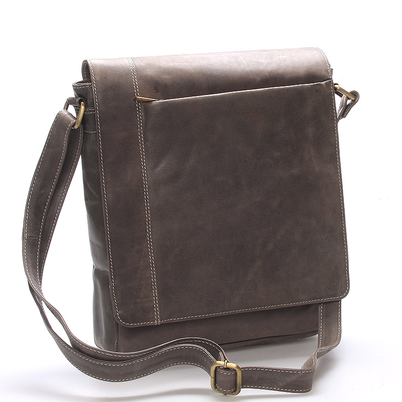 Moderná pánska stredne veľká kožená taška sivá Stephan