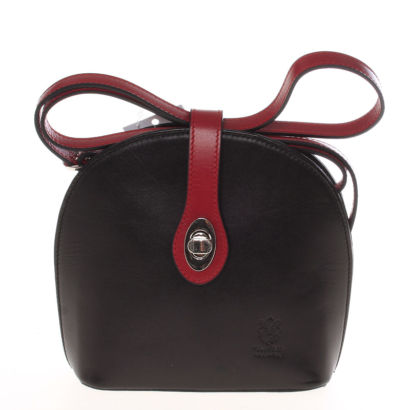 Malá dámska čierno červená kožená crossbody kabelka - ItalY Zerena
