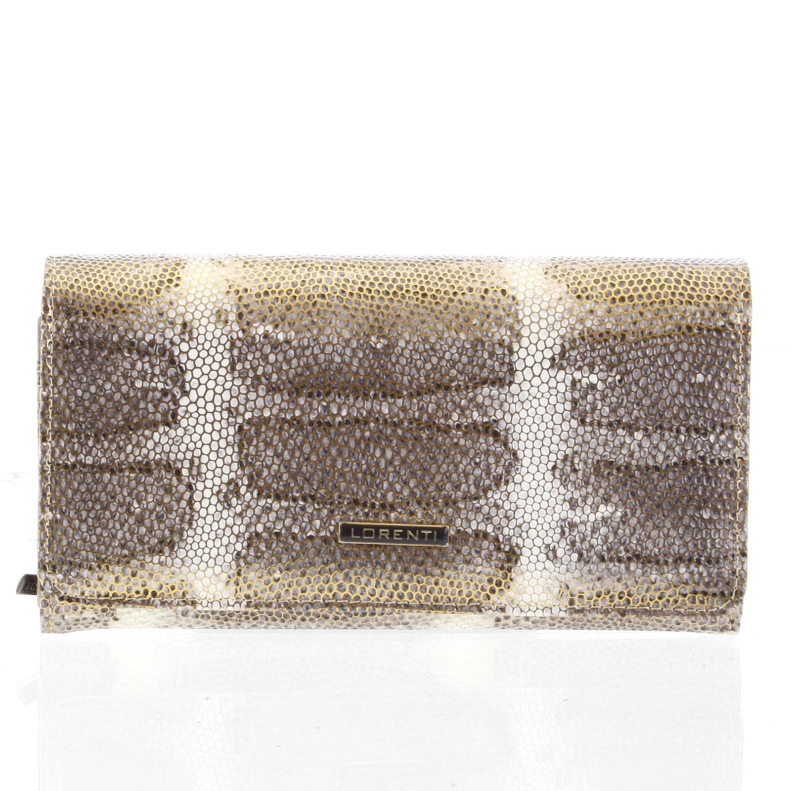 Veľká zlatá kožená lakovaná peňaženka so zlatým vzorom- Lorenti 107SK