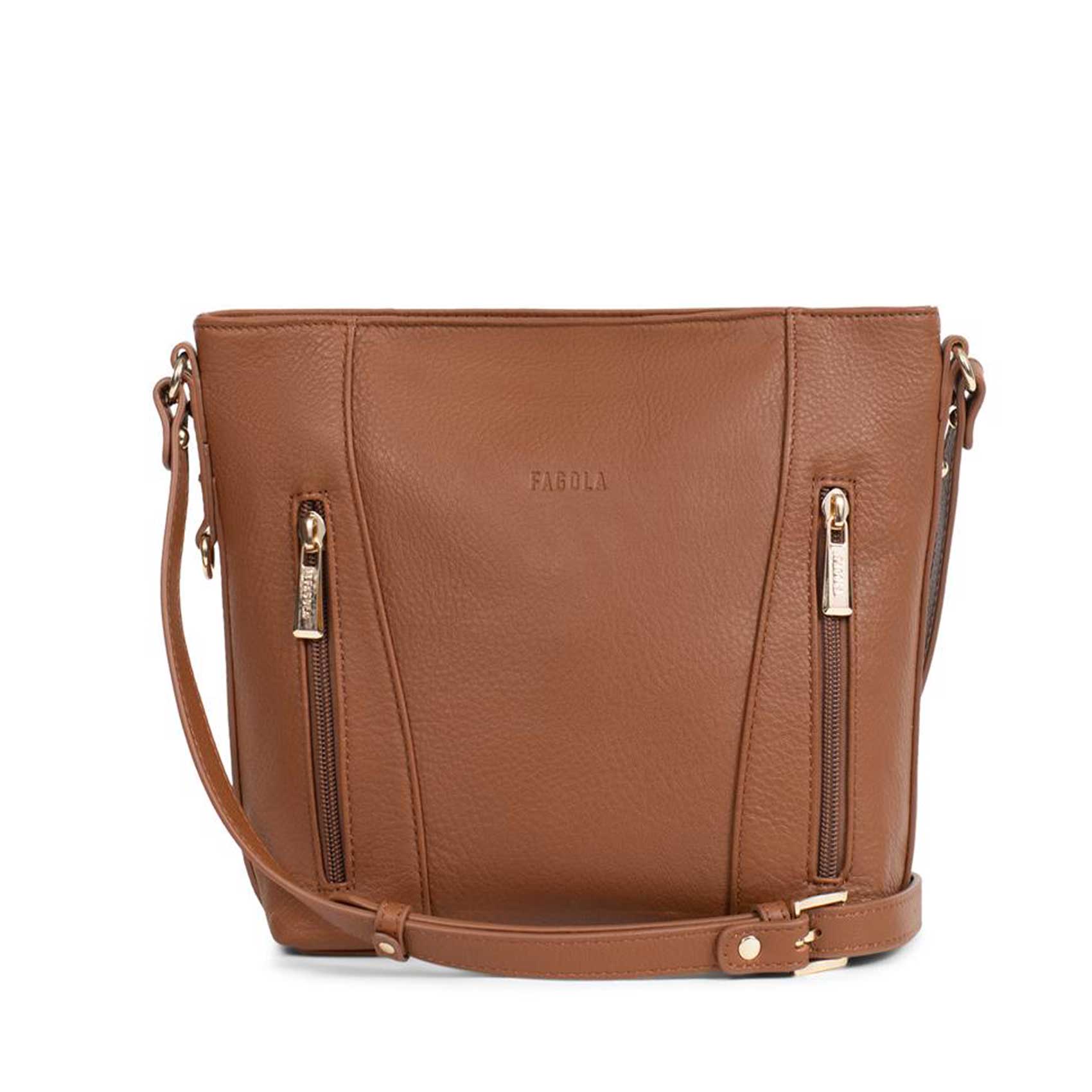 Dámska kožená kabelka cez rameno svetlo hnedá - Fagola Preira