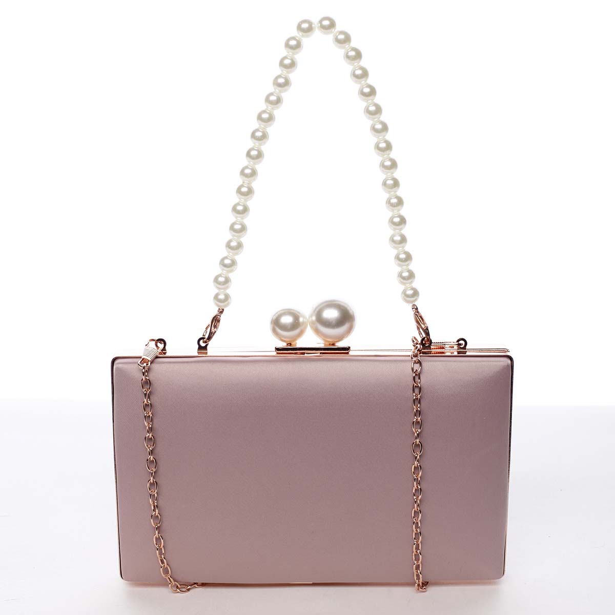 Luxusná dámska saténová listová kabelka s perlami ružová - Michelle Moon Seeland