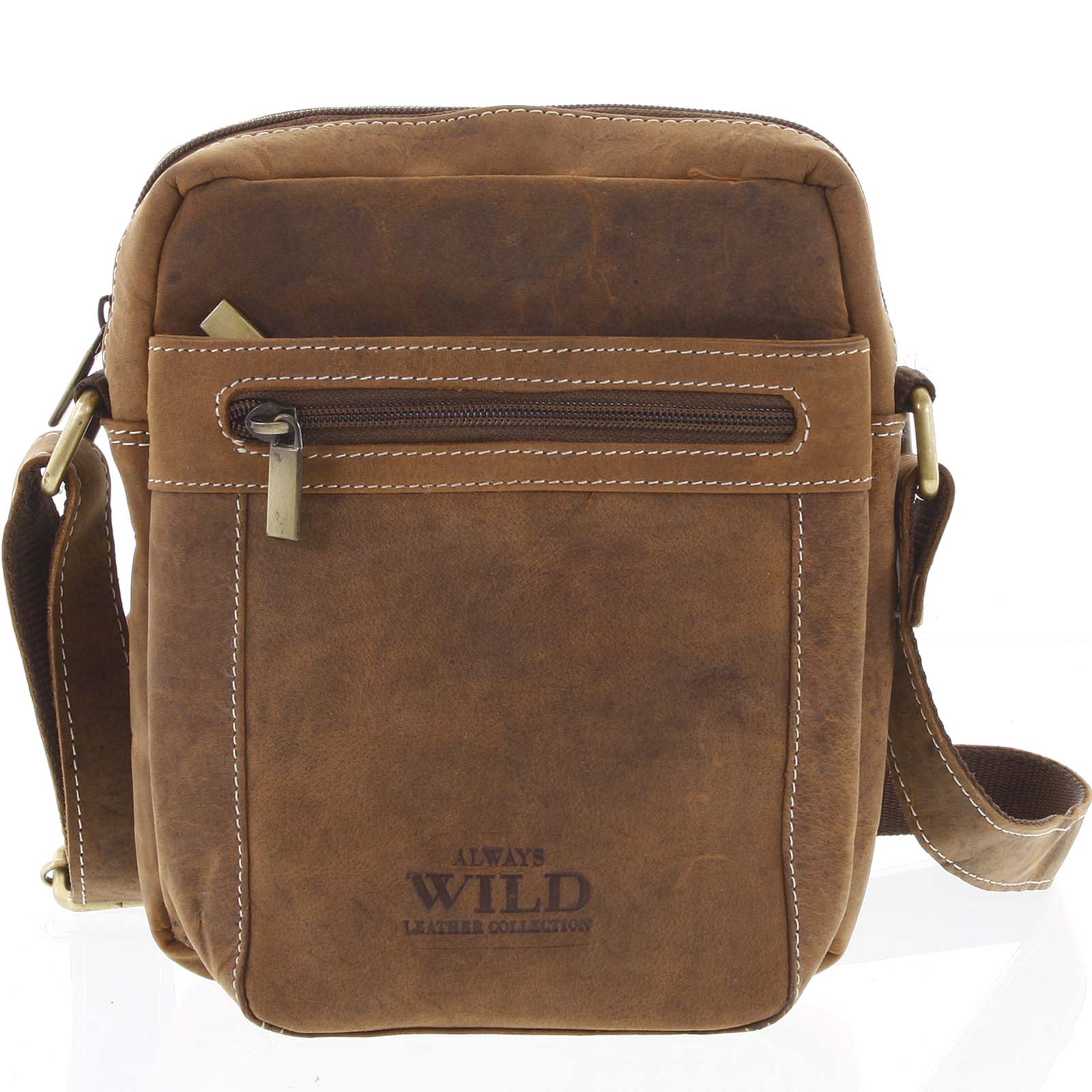 Pánska kožená crossbody taška taupe - WILD Abilio