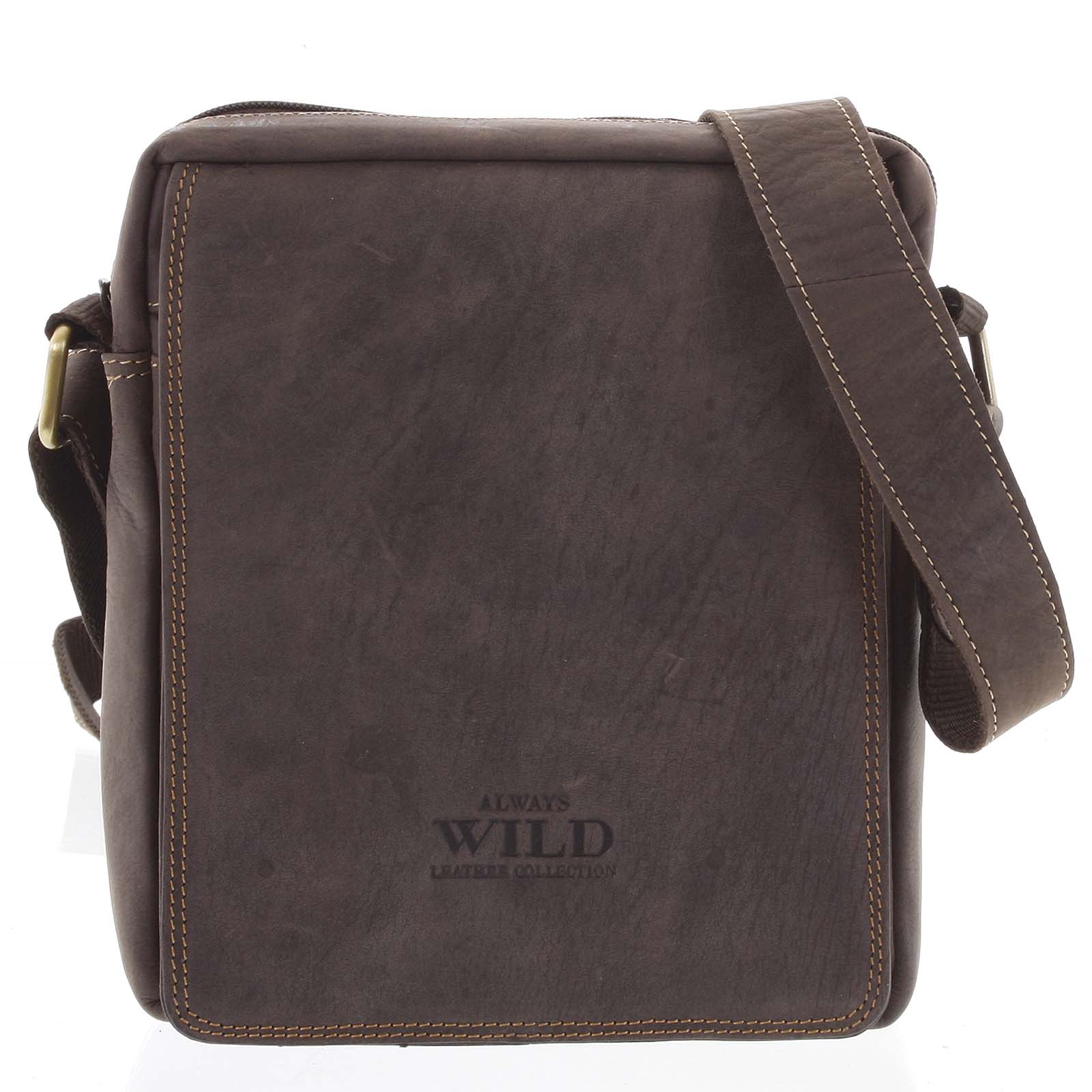 Pánska kožená crossbody taška tmavohnedá - WILD Yander