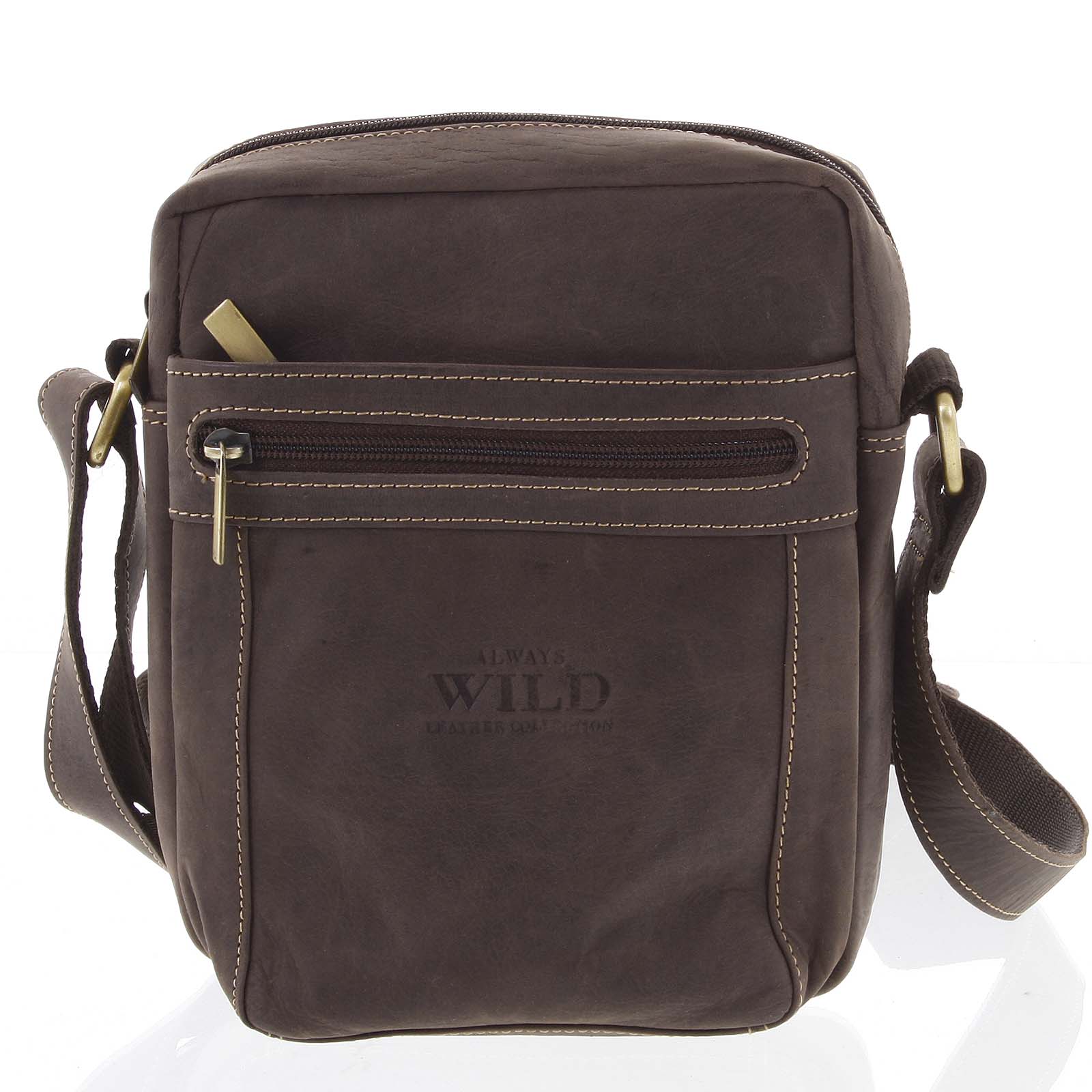 Pánska kožená crossbody taška tmavohnedá - WILD Abilio