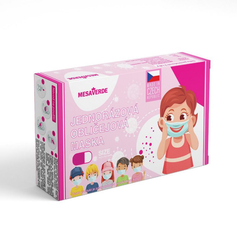 Jednorazové detské zdravotnícke rúško českej výroby 10ks - dievčatá ružová