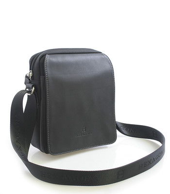 Čierna pánska kožená taška cez plece Hexagona 299162