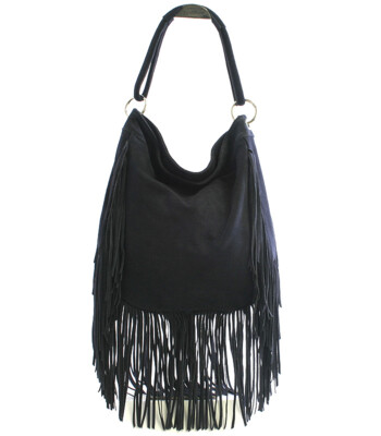 Modrá kožená brúsená kabelka ItalY Aranka so strapcami