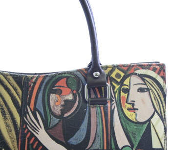 Hnedá kožená kabelka ItalY Picasso s potlačou