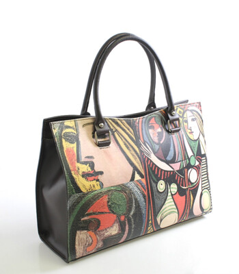 Hnedá kožená kabelka ItalY Picasso s potlačou