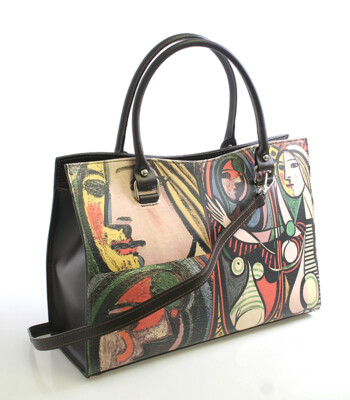 Hnedá kožená kabelka ItalY Picasso s potlačou