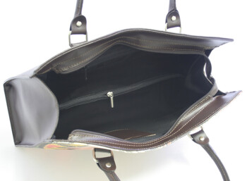 Hnedá kožená kabelka ItalY Picasso s potlačou