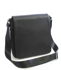 Čierna kožená taška cez rameno Hexagona 299156